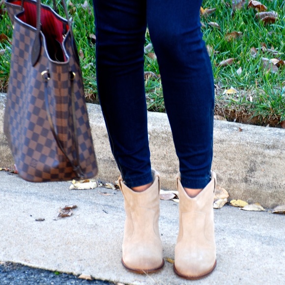 Cream Genuine Suede Western Chunky Heel Ankle Boot - Picture 5 of 8