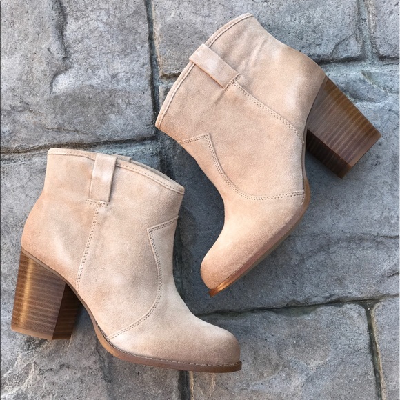 Cream Genuine Suede Western Chunky Heel Ankle Boot - Picture 6 of 8