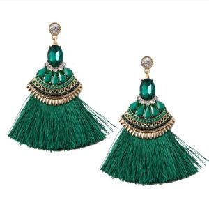 Emerald Green Stunning Tassel Earrings