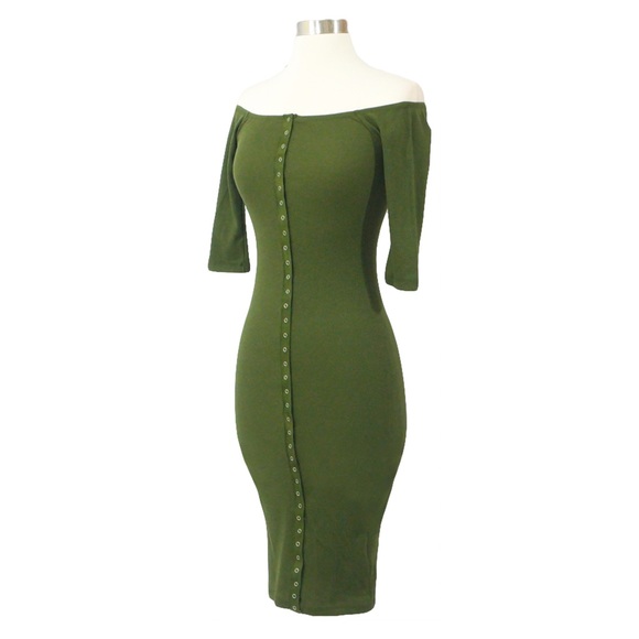 Off Shoulder Bodycon Midi Dress - Picture 6 of 7