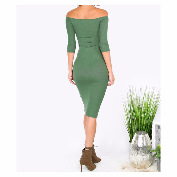 Off Shoulder Bodycon Midi Dress - Picture 2 of 7