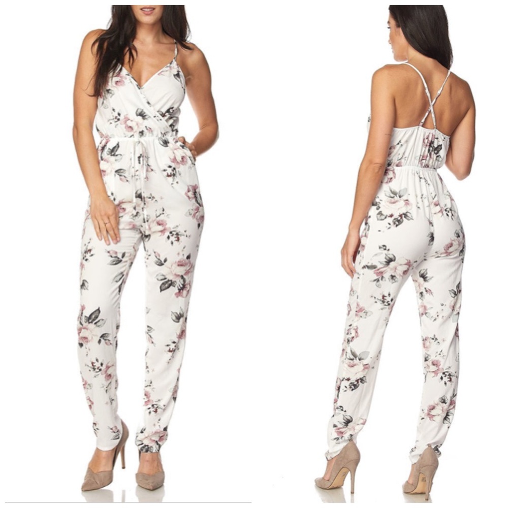 Cross back Floral jumpsuit