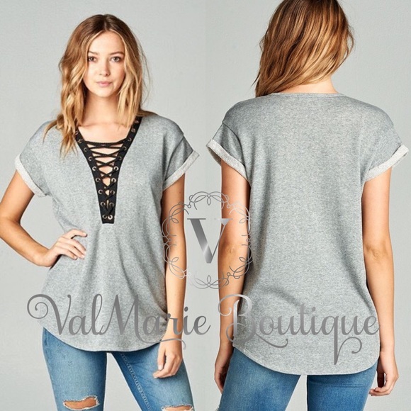 French Terry Lace Up Shirt - Picture 2 of 5