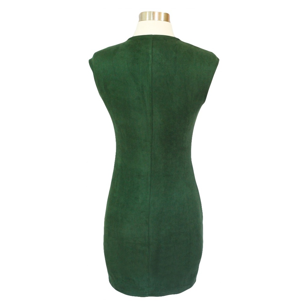 ❗️Green Sleeveless Front Zip Faux Suede Mini Dress - Picture 7 of 7