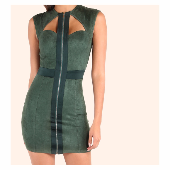 MBM Unlimited Dresses & Skirts - ❗️Green Sleeveless Front Zip Faux Suede Mini Dress