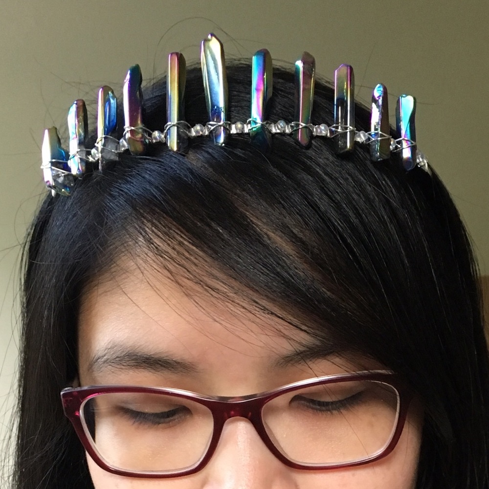Rainbow Iridescent Beaded Dark Aura Crystal Crown