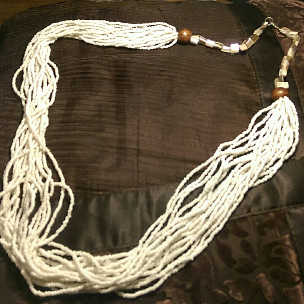 Ethnic bohemian ivory seed beads and MOP necklace