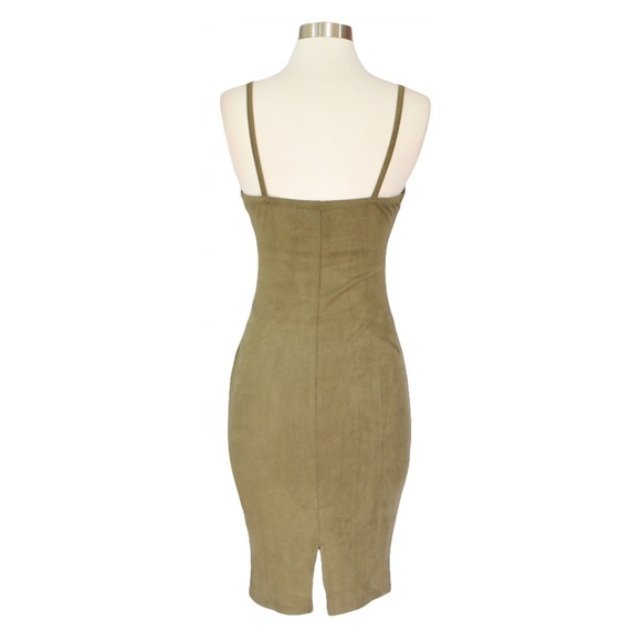 Olive Green Faux Suede Bodycon Dress - Picture 7 of 7