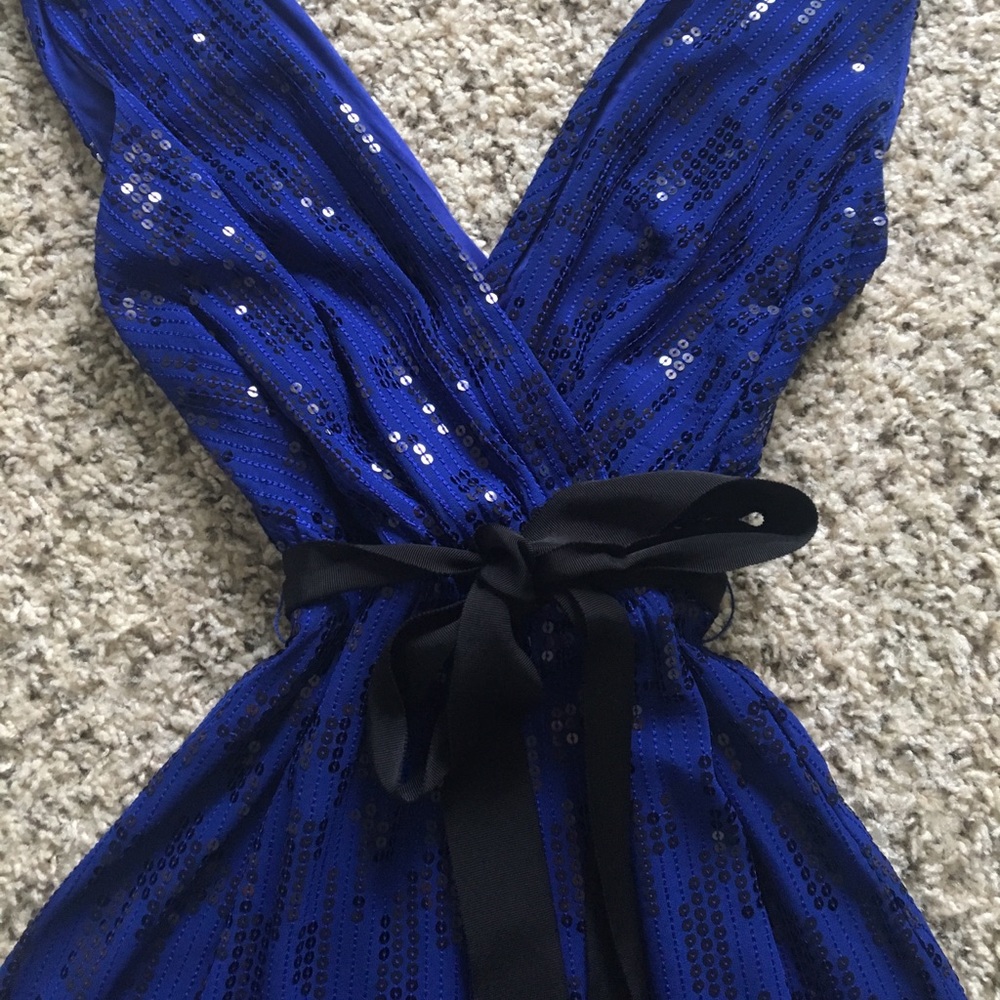 S Express Royal Blue Sequin Dress with Black Belt