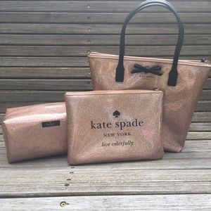 ♠️ Kate Spade Rose Gold Glitter Makeup Bags / Tote