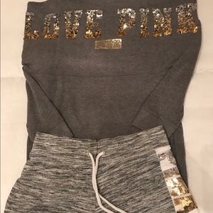🎀PINK VS Long Sleeve Crew & Varsity Bling Set🎀