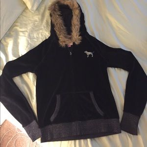 Black suede PINK hoodie