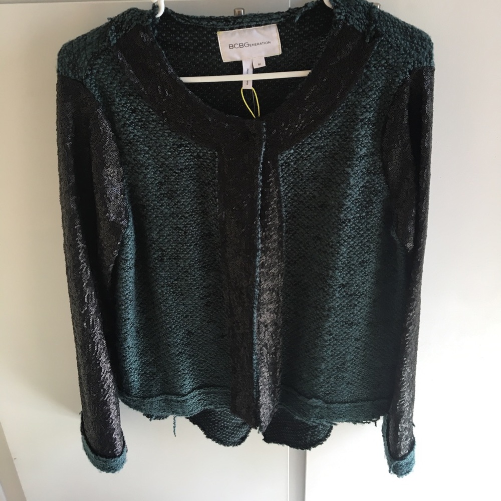BCBG Sage and black sequined sweater