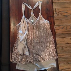 Gilly Hicks Small Layered Tank Top Sequin Brown
