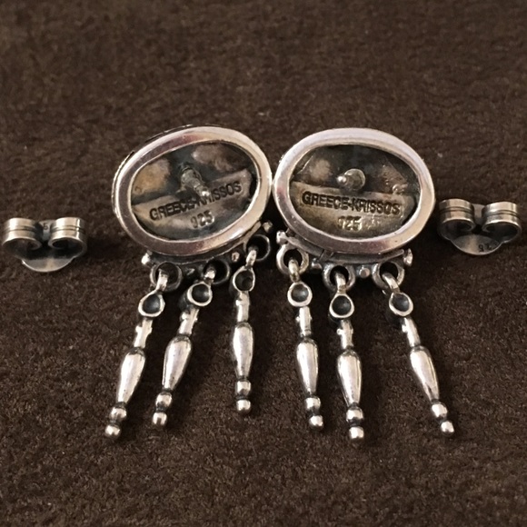 Krissos SS Garnet Cabochon Pierced Earrings - Picture 2 of 5