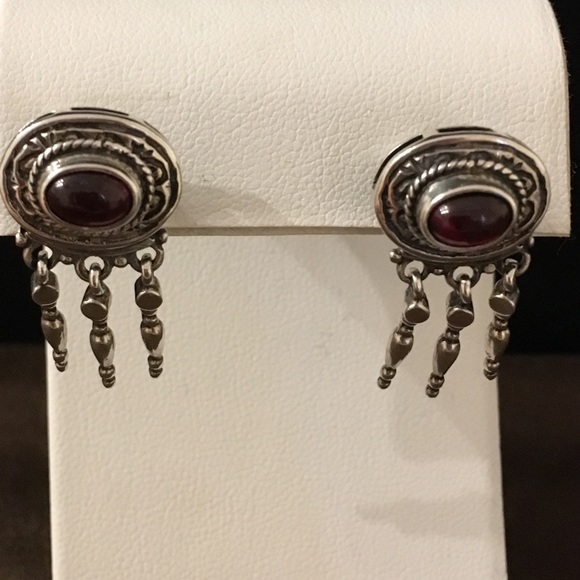 Krissos SS Garnet Cabochon Pierced Earrings - Picture 5 of 5