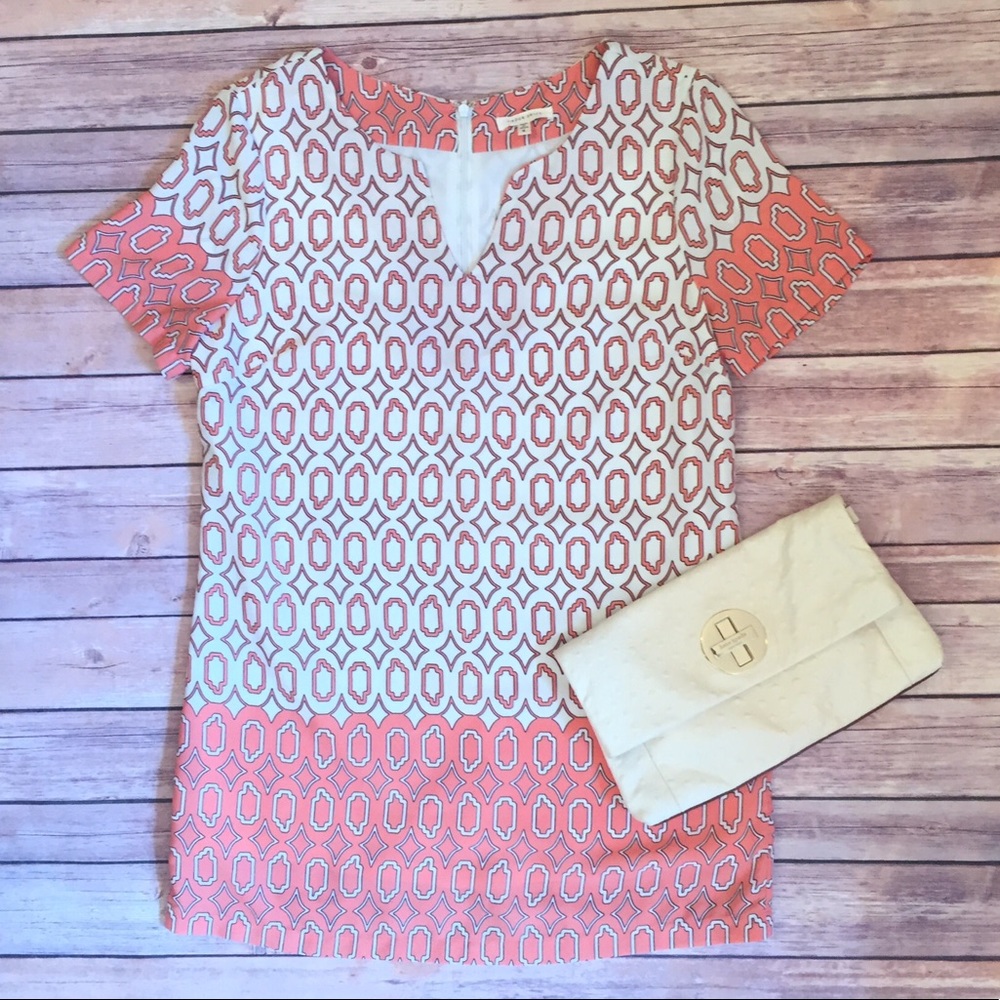 {Under Skies} Geometric Print Peach Shift Dress
