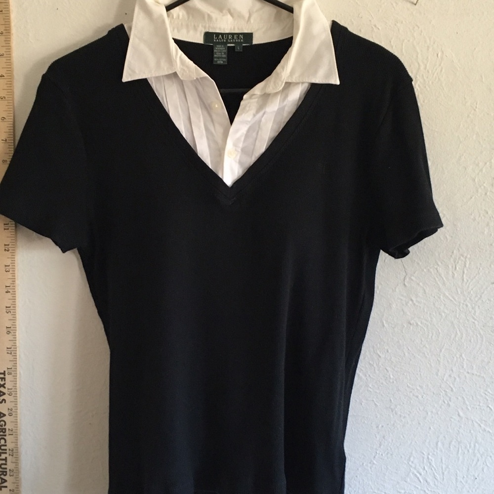 Ralph Lauren black ribbed stretch collar shirt