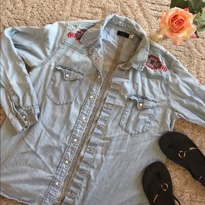 BOGO • Tribal denim button down