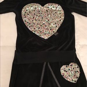 🎀PINK VS HTF Bling Heart Velour Fur Hoodie Set🎀