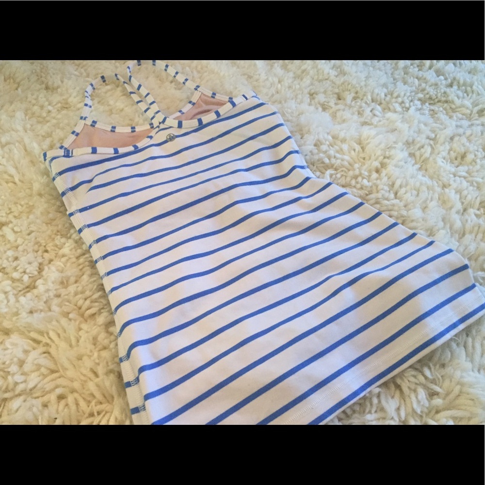 Lululemon blue and white striped Y tank