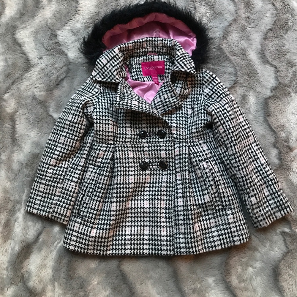 London fog 6X herringbone pink black &white coat