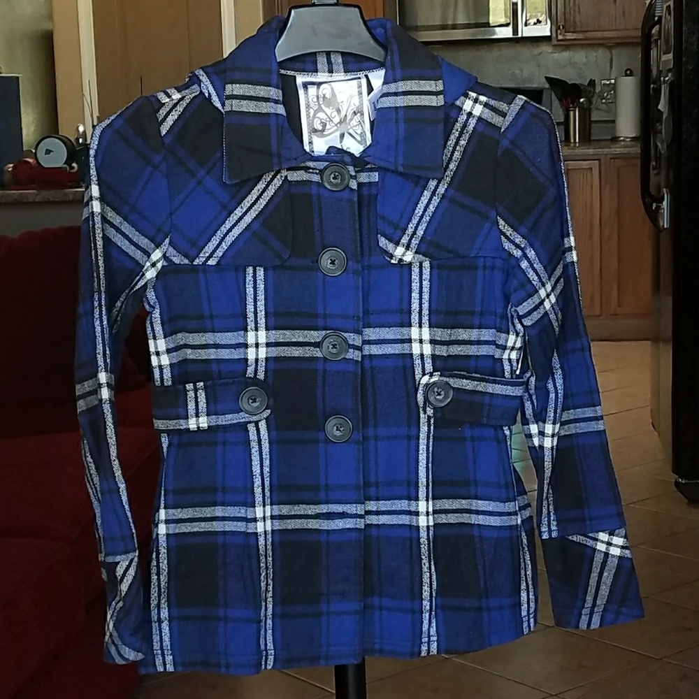 Juniors girls blue plaid jacket size small