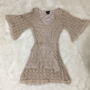 BOHO CHIC KNITTED SUMMER TIE DRESS NUDE BEIGE