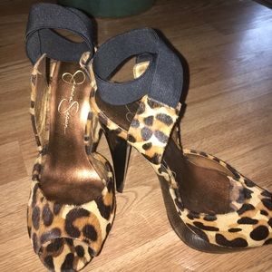 Jessica Simpson leopard peep toe pumps
