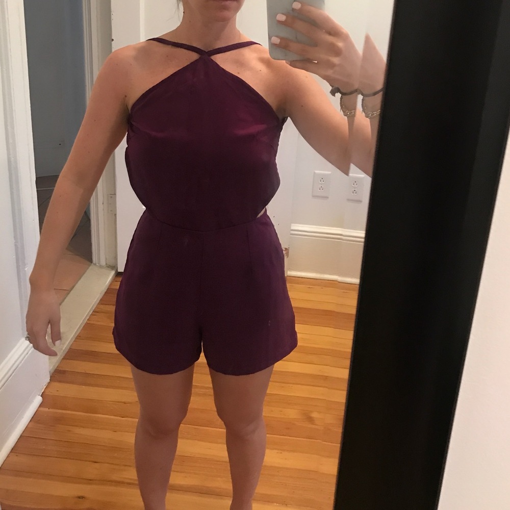 Purple open back romper