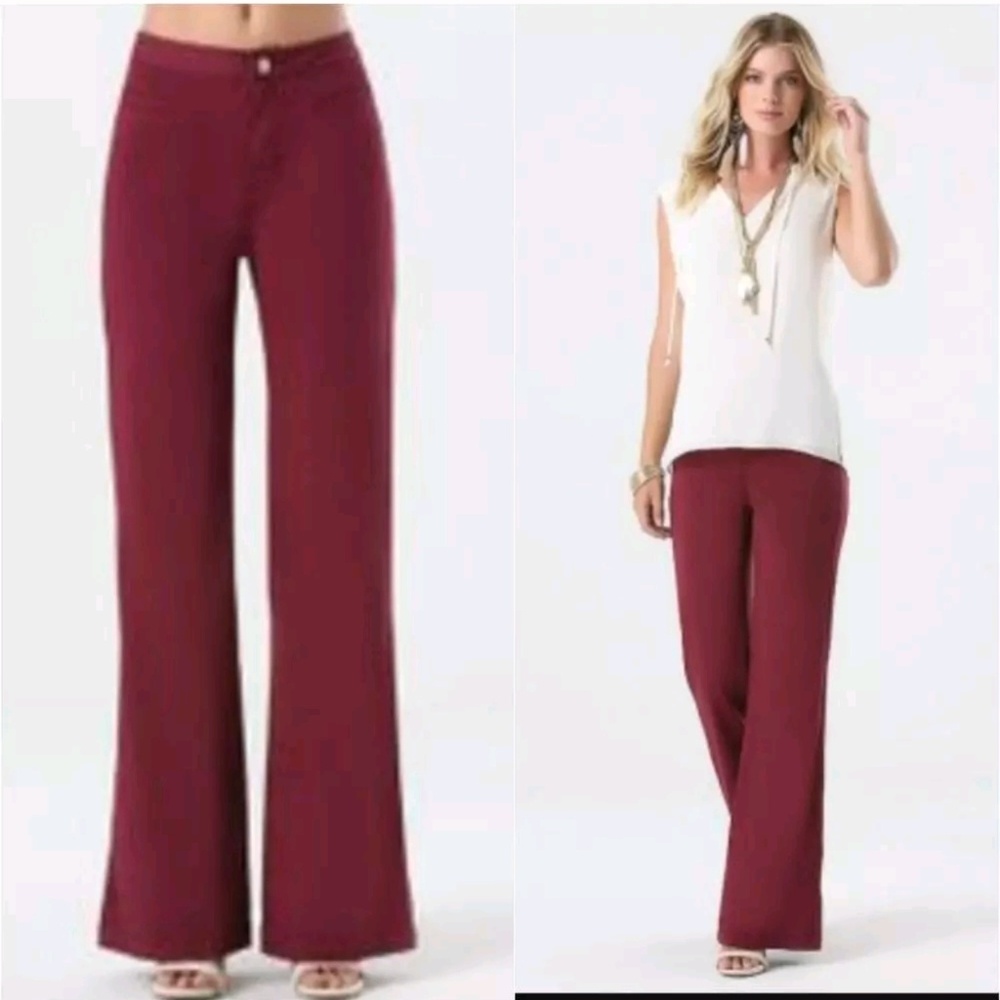 Burgandy BEBE "Clean Sateen Flare" Pants