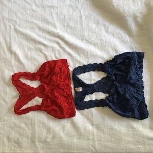 Red / Steel Blue Lace Racerback Bralettes