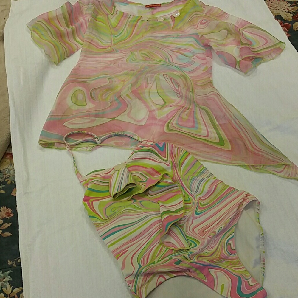Kate Mack Girls 6 bathing suit and size 5 cover-up