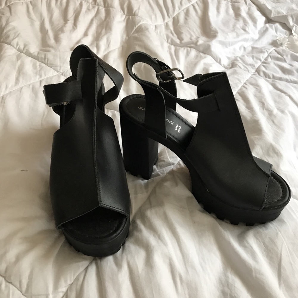 Italian Leather Chunky Platform Heels