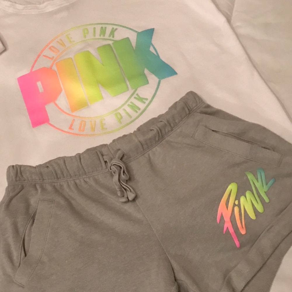🎀PINK VS "Wildcard" top & rainbow short set🎀