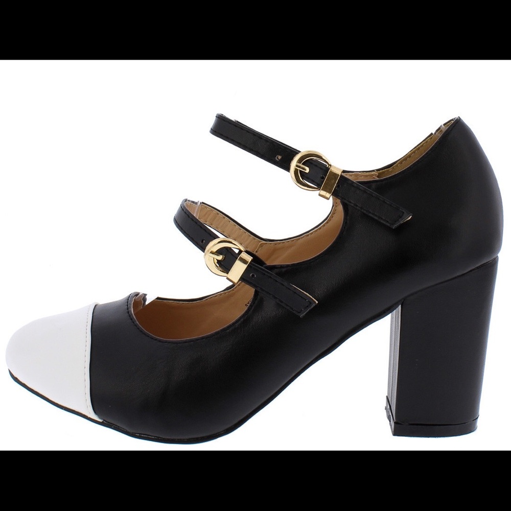Black Mary Jane w/ white toe and chunky heel
