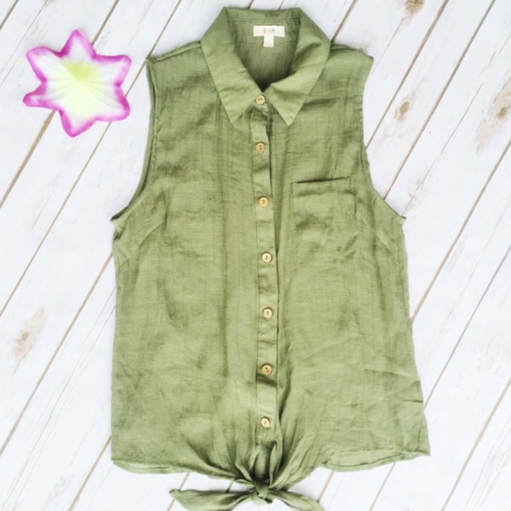 Anthropologie Green Tie Knot Sleeveless Top