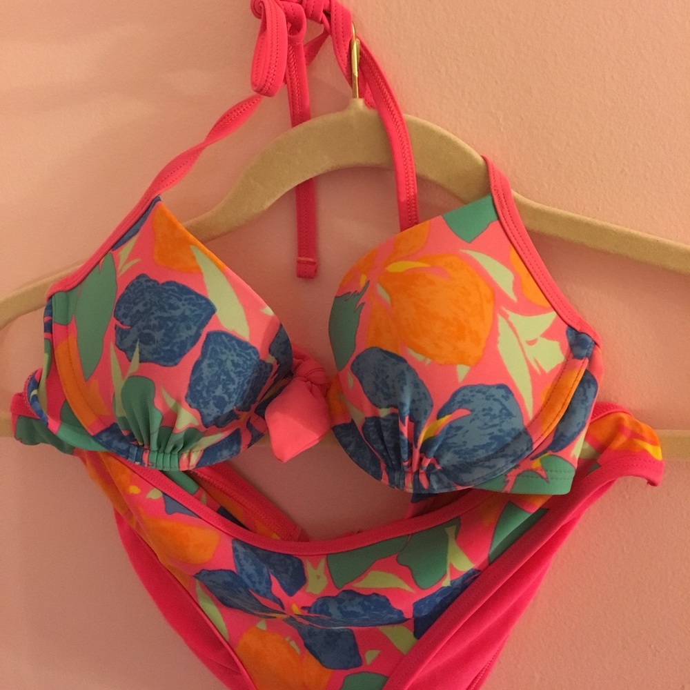 Print pink gently worn aerie 👙 32B & S bottoms