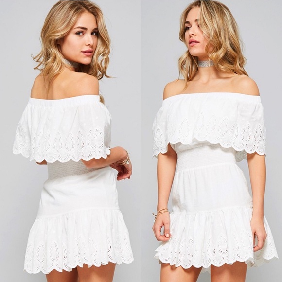 Off The Shoulder White Lace Dress - Picture 2 of 6