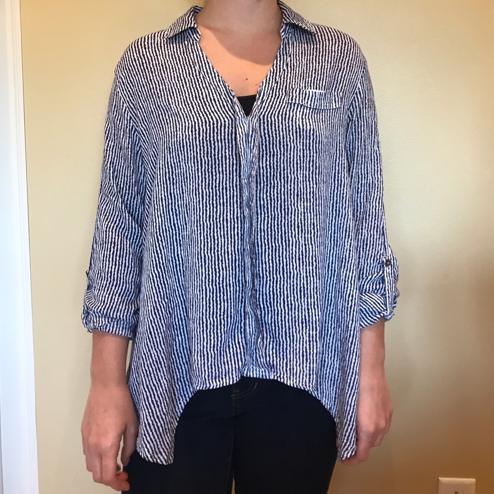 Flowing blue and white striped top