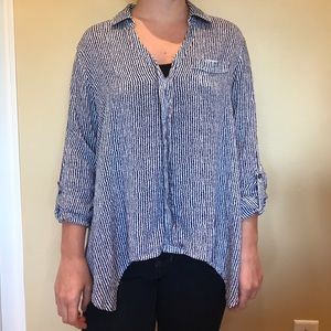 Flowing blue and white striped top