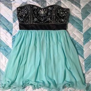 Teal and Black strapless dress