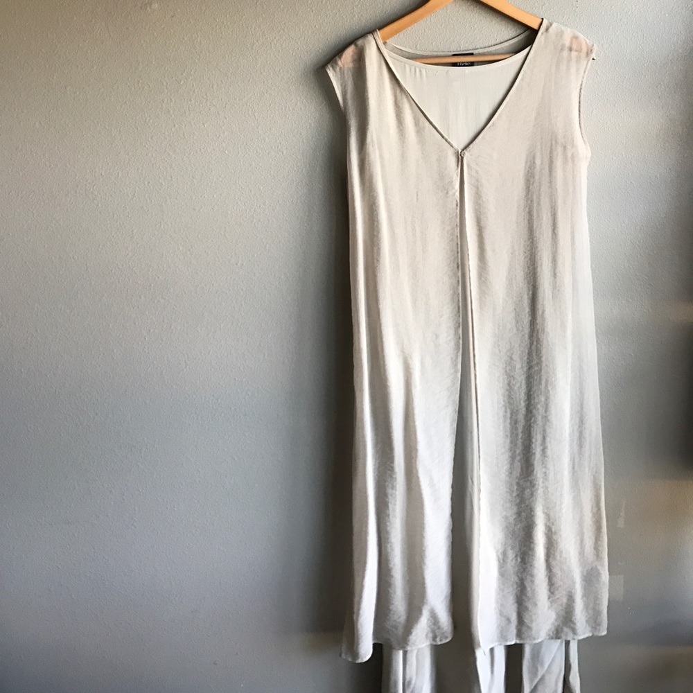 Eileen Fisher taupe overlay dress S EUC