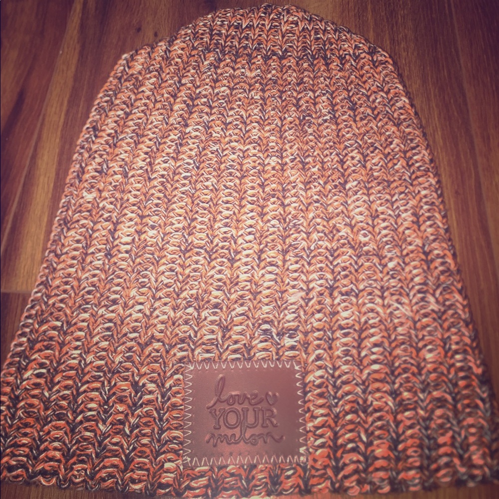 Love Your Melon Orange and Black knit beanie