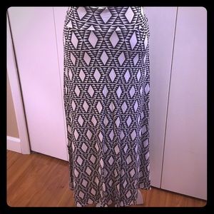 Black and white patterned maxi skirt