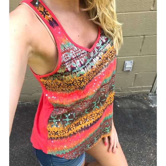 Express SMALL orange sequence tank top - Picture 1 of 2