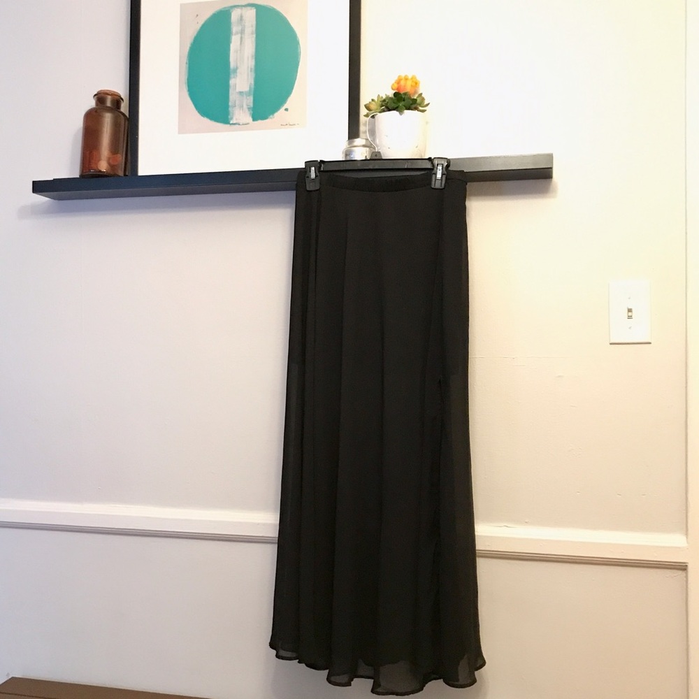 Black semi sheer maxi skirt with double slit