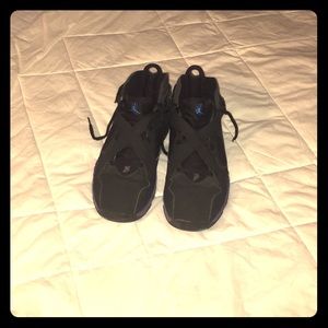 11.5 Black Air Jordan's w purple and teal accents