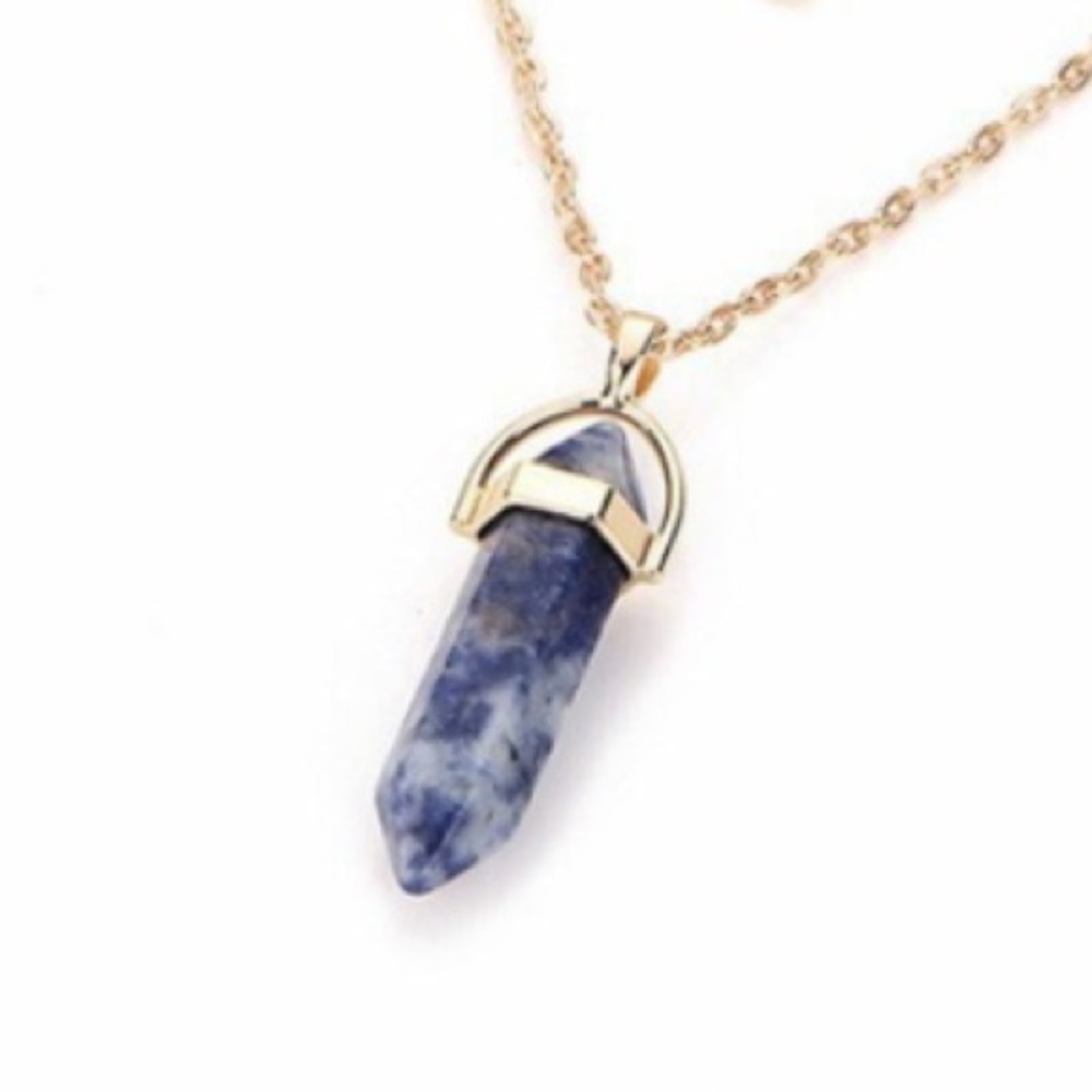 3 Chain Gold Choker w/ Blue Quartz & Heart Pendant - Picture 2 of 5