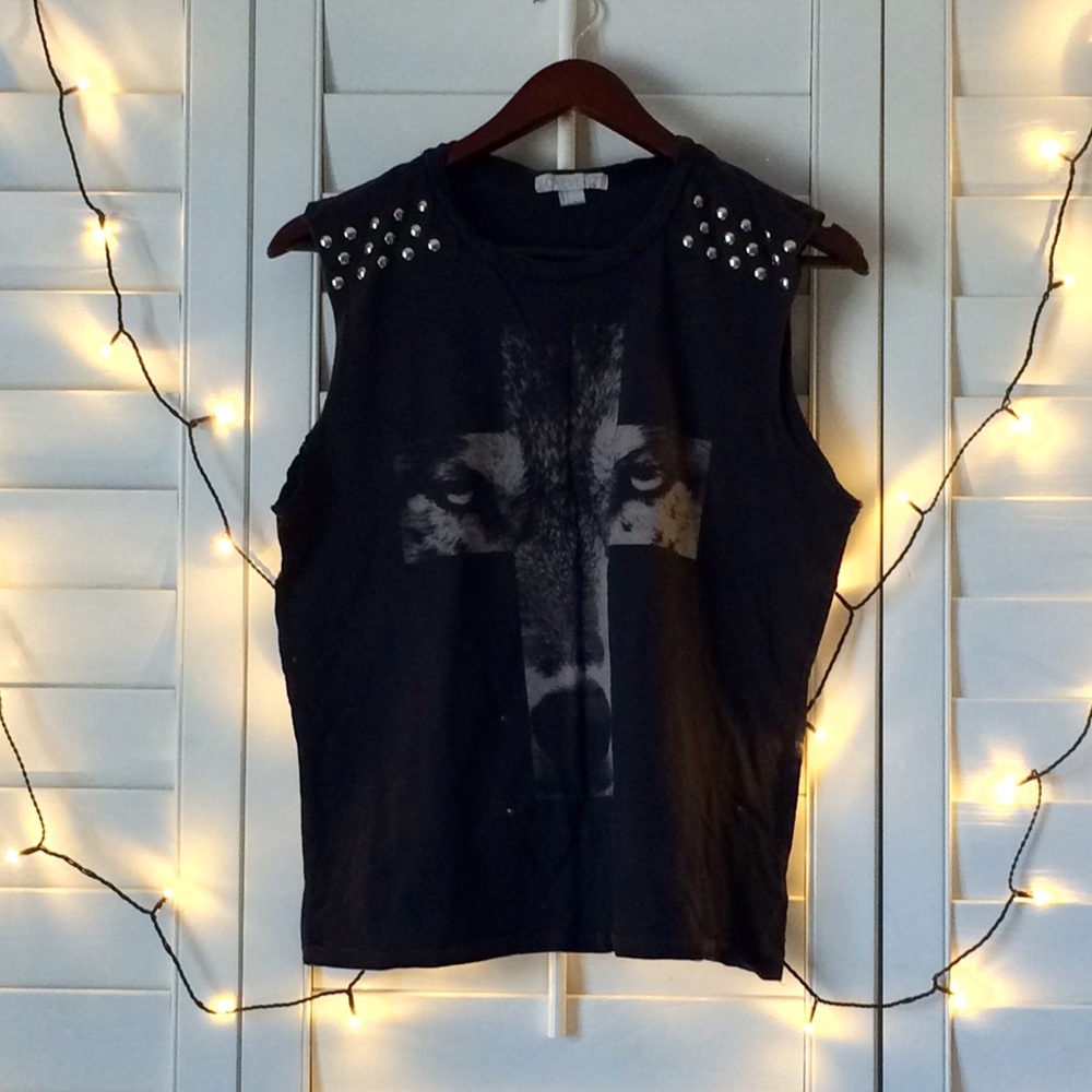 Studded Wolf Cross Muscle T Shirt